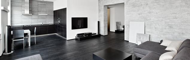 Kuchnia z salonem - styl minimalistyczny
